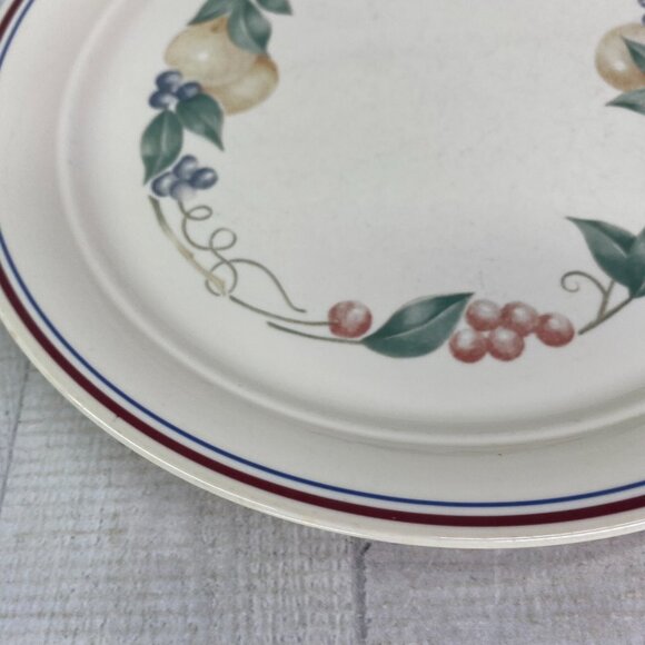 Corelle ABUNDANCE Set of 2 Luncheon Plates 8.5 Corelle ABUNDANCE Cornerstone Beige Fruits Blue Maroon Bands Dinner Plates Set 6